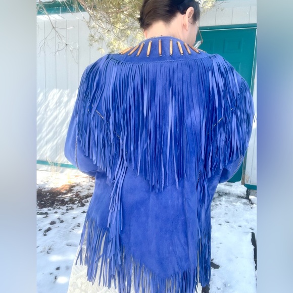 EUC Tribe American Leather Fringe Jacket With Coin and Bead Detail Fringe Tassel - Picture 5 of 10
